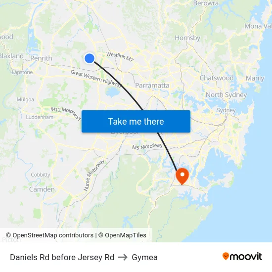 Daniels Rd before Jersey Rd to Gymea map