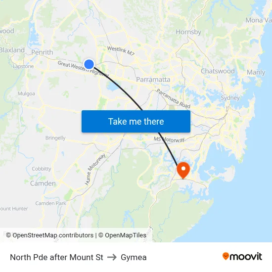 North Pde after Mount St to Gymea map