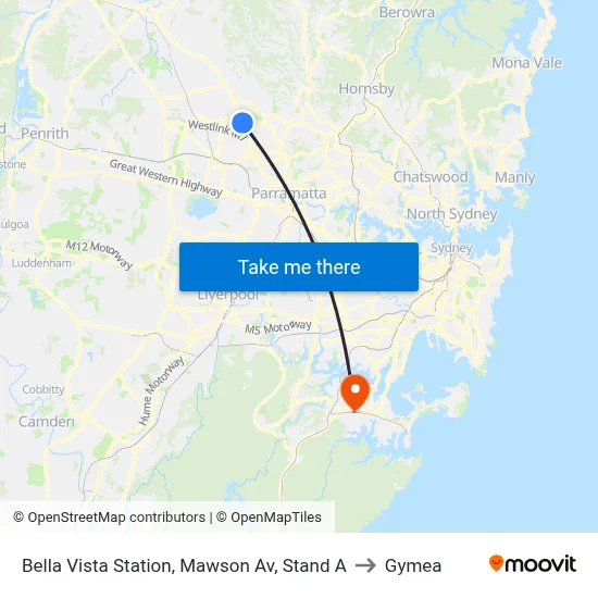 Bella Vista Station, Mawson Av, Stand A to Gymea map