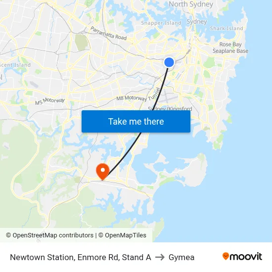 Newtown Station, Enmore Rd, Stand A to Gymea map