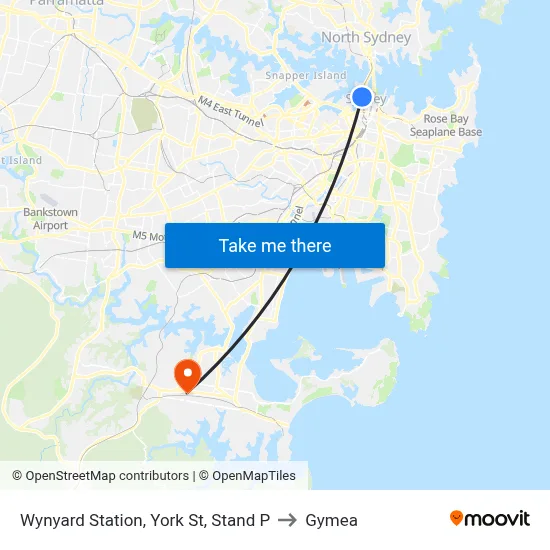 Wynyard Station, York St, Stand P to Gymea map