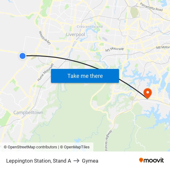 Leppington Station, Stand A to Gymea map