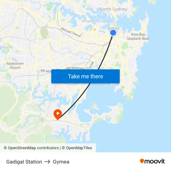 Gadigal Station to Gymea map