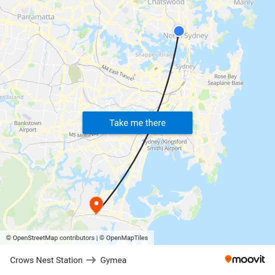 Crows Nest Station to Gymea map