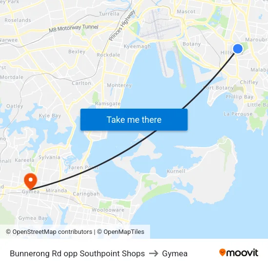 Bunnerong Rd opp Southpoint Shops to Gymea map
