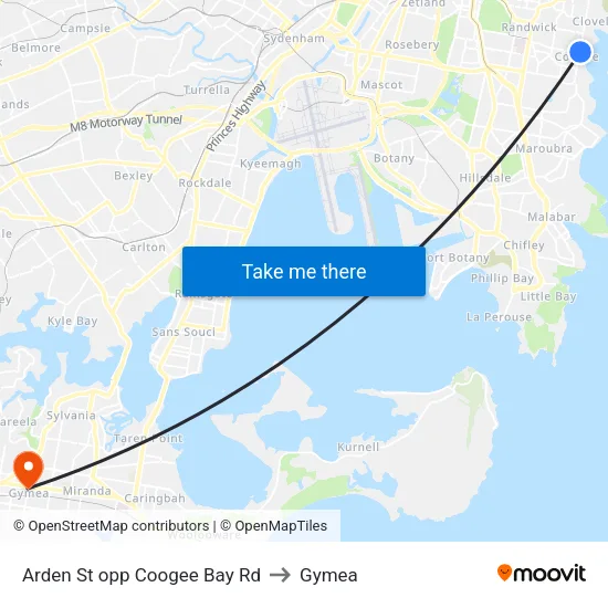 Arden St opp Coogee Bay Rd to Gymea map