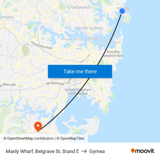 Manly Wharf, Belgrave St, Stand E to Gymea map