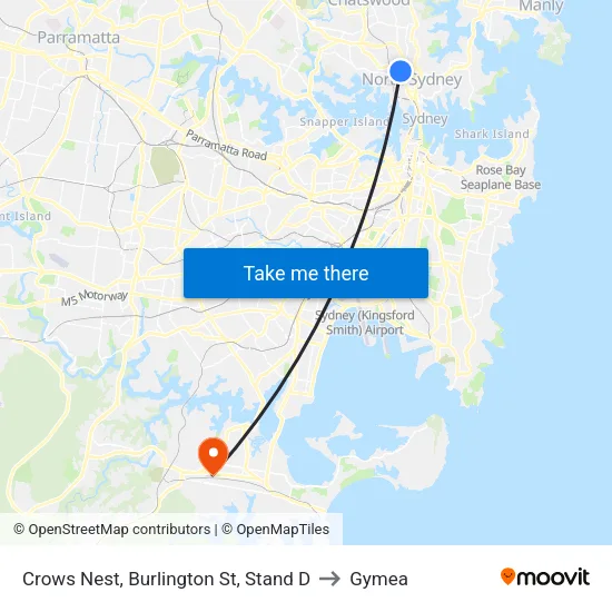 Crows Nest, Burlington St, Stand D to Gymea map