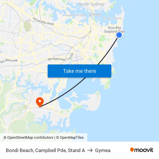 Bondi Beach, Campbell Pde, Stand A to Gymea map