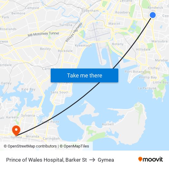 Prince of Wales Hospital, Barker St to Gymea map