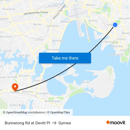 Bunnerong Rd at Devitt Pl to Gymea map