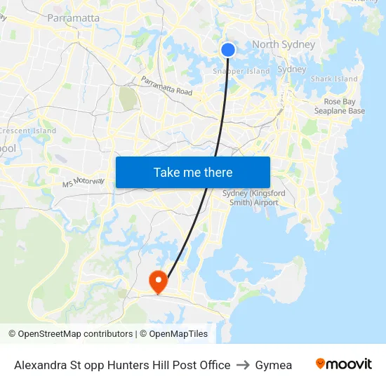 Alexandra St opp Hunters Hill Post Office to Gymea map