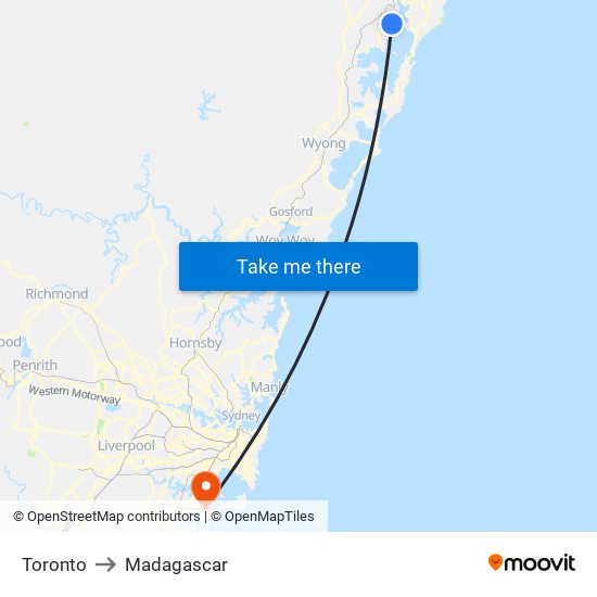 Toronto to Madagascar map
