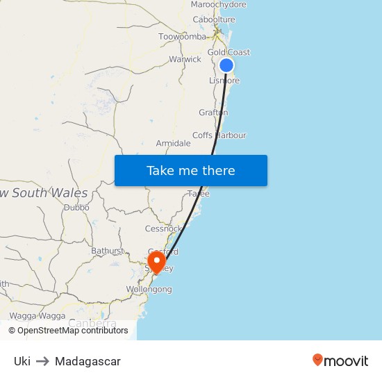 Uki to Madagascar map