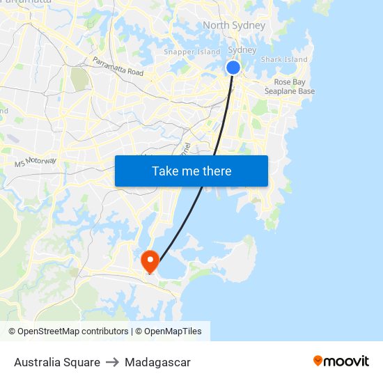 Australia Square to Madagascar map