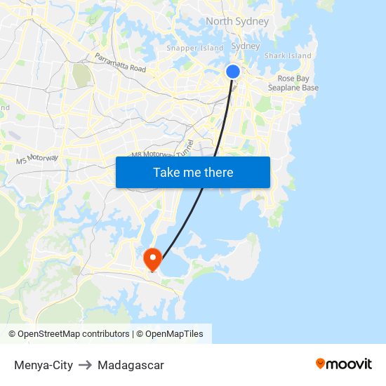 Menya-City to Madagascar map
