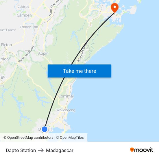Dapto Station to Madagascar map