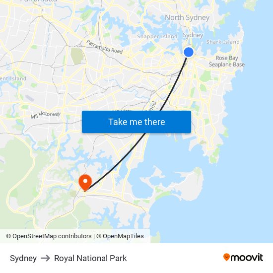 Sydney to Royal National Park map