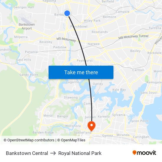 Bankstown Central to Royal National Park map