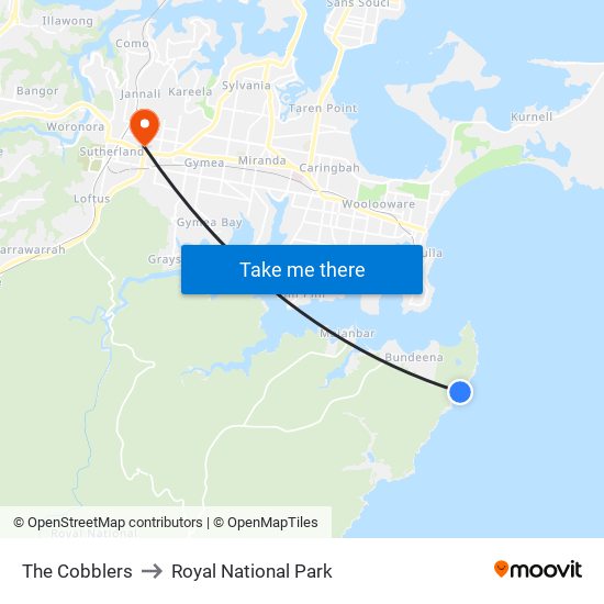 The Cobblers to Royal National Park map