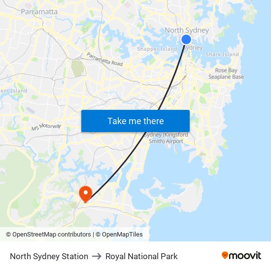 North Sydney Station to Royal National Park map