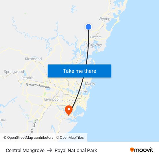 Central Mangrove to Royal National Park map