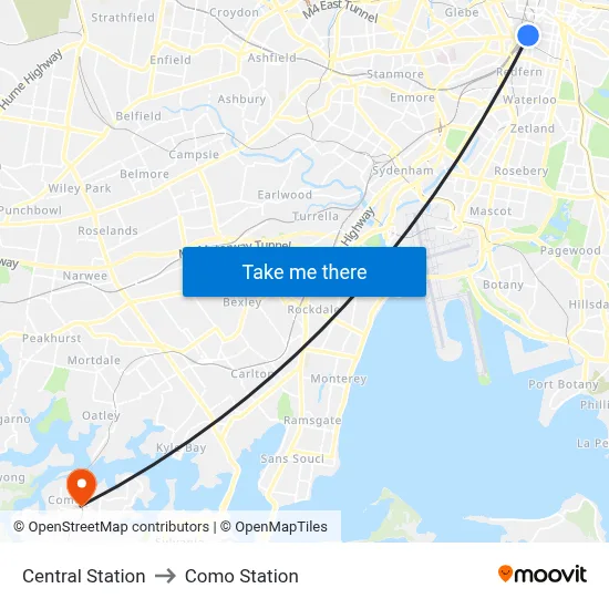 Central Station to Como Station map