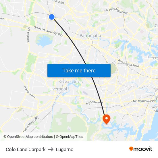 Colo Lane Carpark to Lugarno map