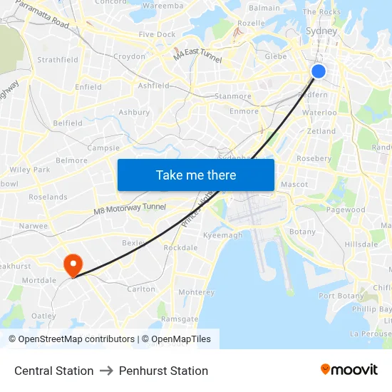 Central Station to Penhurst Station map