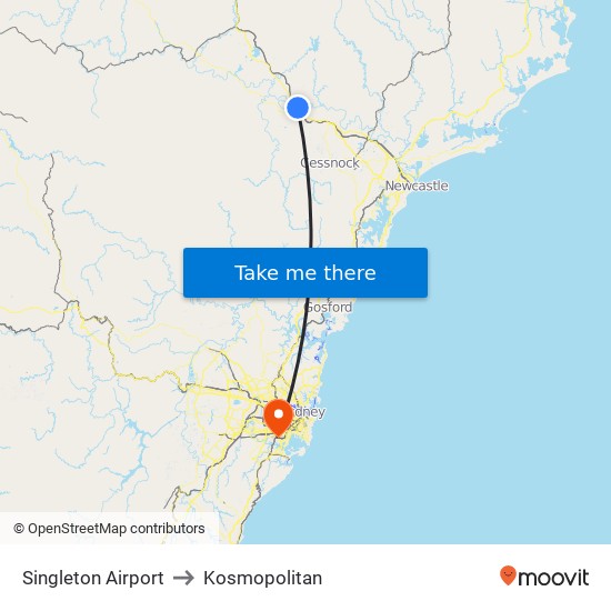 Singleton Airport to Kosmopolitan map