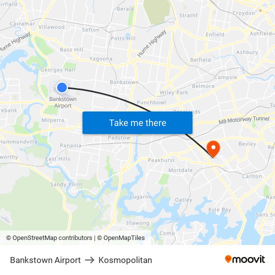 Bankstown Airport to Kosmopolitan map