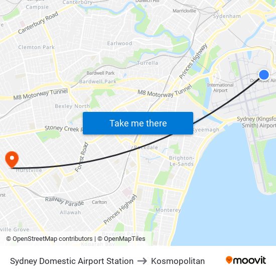 Sydney Domestic Airport Station to Kosmopolitan map