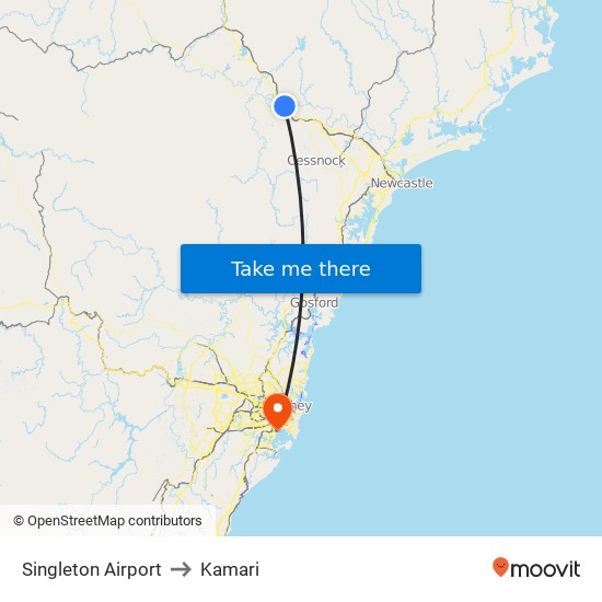 Singleton Airport to Kamari map