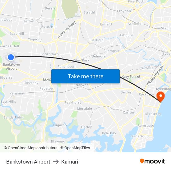 Bankstown Airport to Kamari map