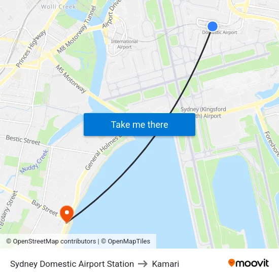 Sydney Domestic Airport Station to Kamari map