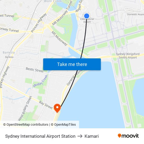 Sydney International Airport Station to Kamari map