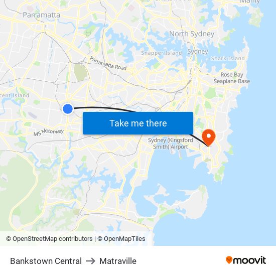 Bankstown Central to Matraville map