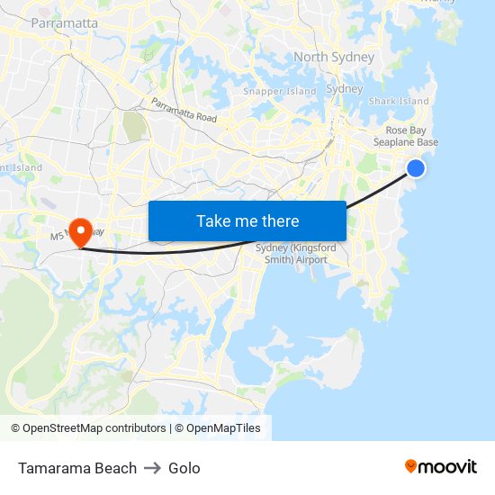 Tamarama Beach to Golo map