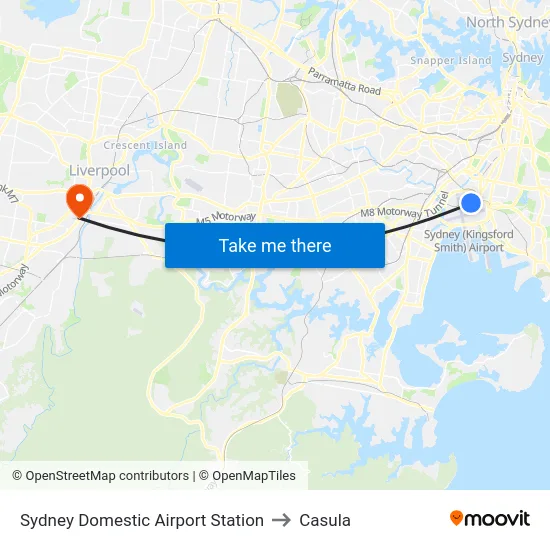 Sydney Domestic Airport Station to Casula map
