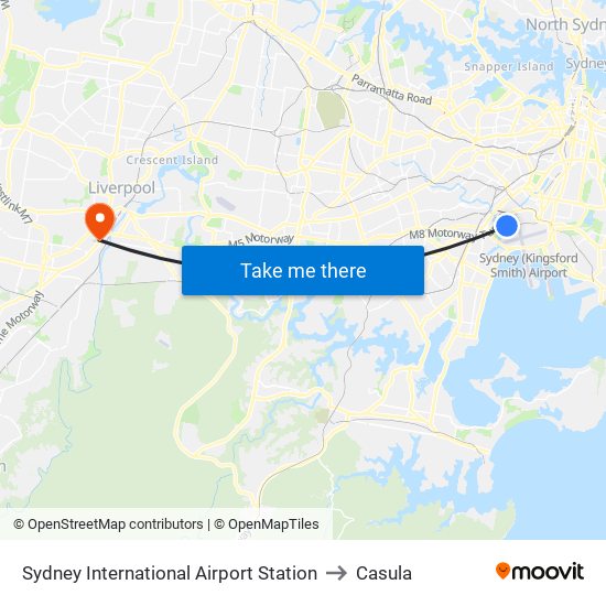 Sydney International Airport Station to Casula map