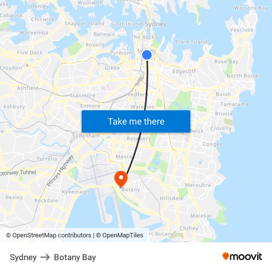 Sydney to Botany Bay map