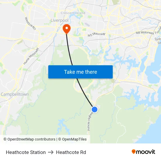 Heathcote Station to Heathcote Rd map