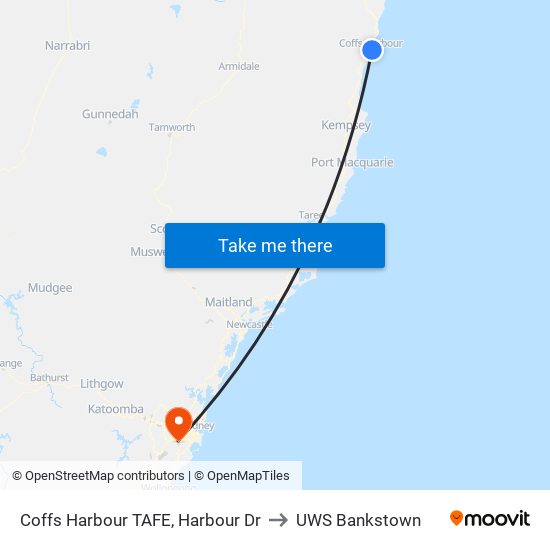 Coffs Harbour TAFE, Harbour Dr to UWS Bankstown map