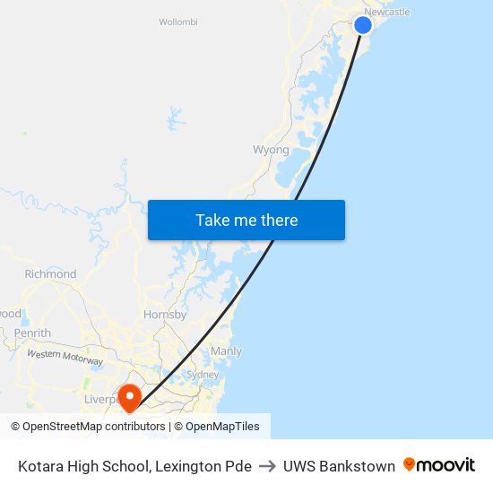 Kotara High School, Lexington Pde to UWS Bankstown map