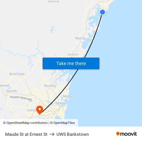 Maude St at Ernest St to UWS Bankstown map