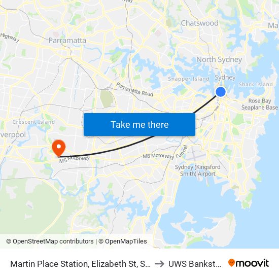 Martin Place Station, Elizabeth St, Stand C to UWS Bankstown map