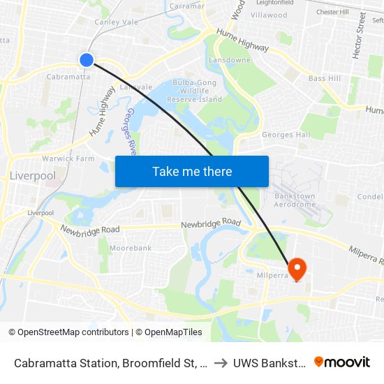 Cabramatta Station, Broomfield St, Stand F to UWS Bankstown map