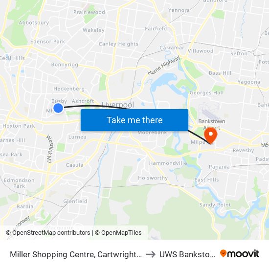 Miller Shopping Centre, Cartwright Ave to UWS Bankstown map