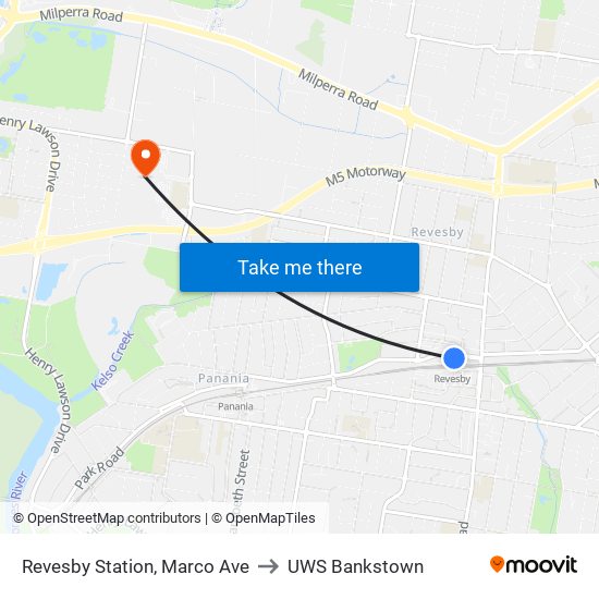 Revesby Station, Marco Ave to UWS Bankstown map