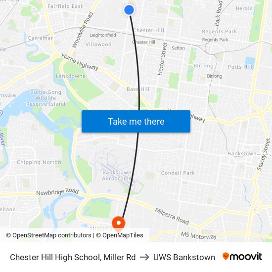 Chester Hill High School, Miller Rd to UWS Bankstown map